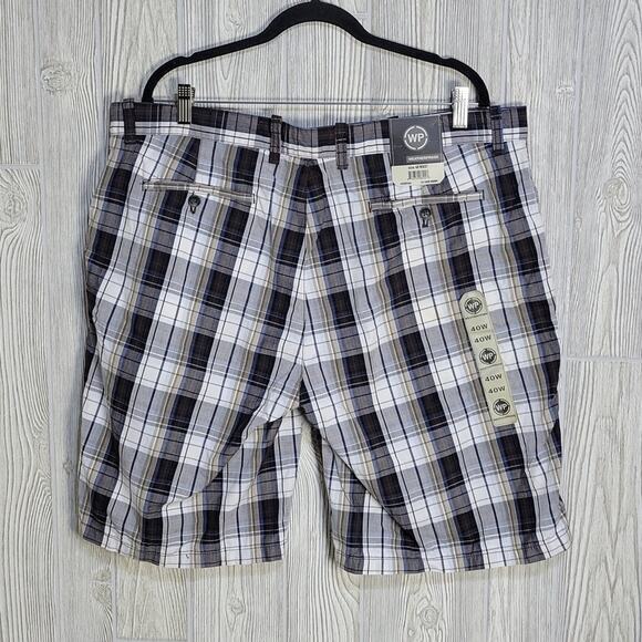 Weatherproof Plaid Blue/White/Dark Brown Shorts, Men's 40, NWT - Picture 3 of 11